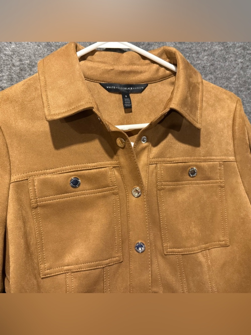 WHBM Faux Suede Shirt Dress Womens 6 tan button front western long at knee $180 - Picture 2 of 14